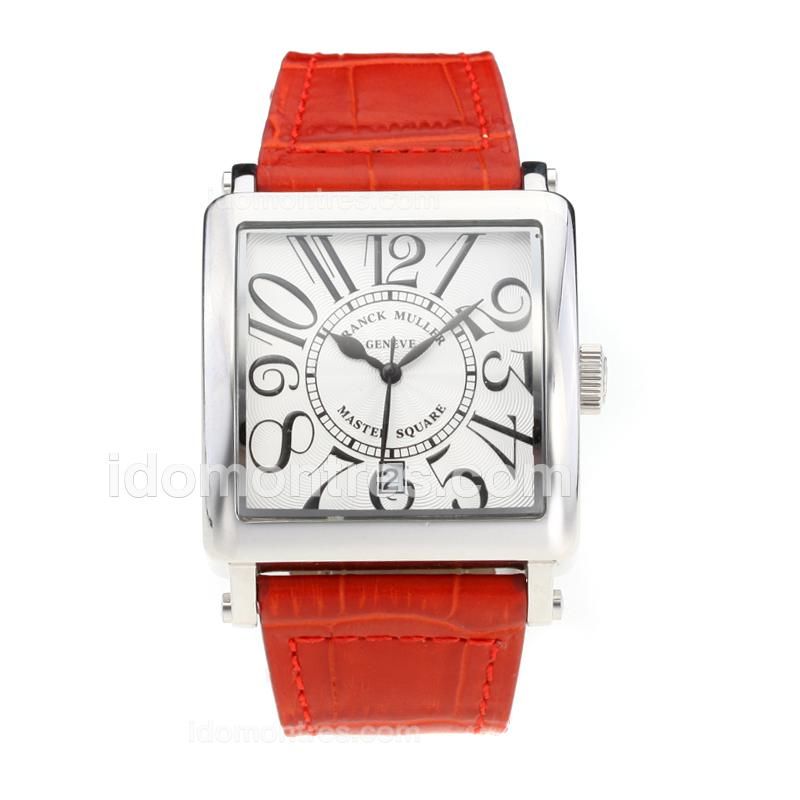 Frank Muller Master Square with White Dial-Red Leather Strap