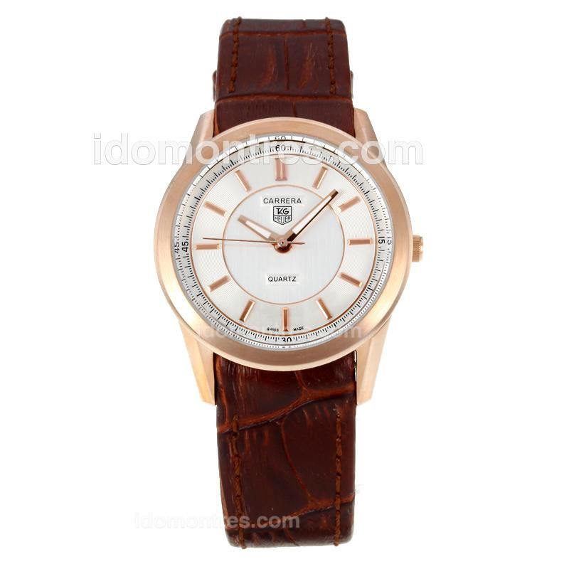 Tag Heuer Carrera Rose Gold Case with White Dial-Brown Leather Strap