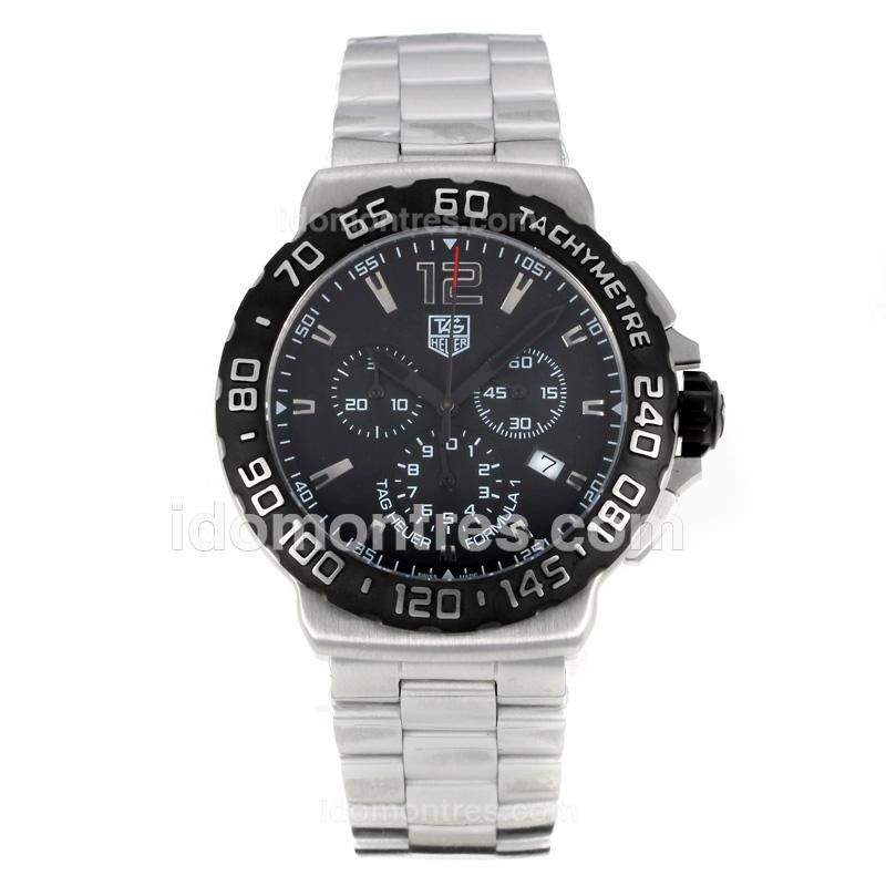 Tag Heuer Formula 1 Swiss ETA Quartz Working Chronograph Black Bezel with Black Dial-Silver Markers