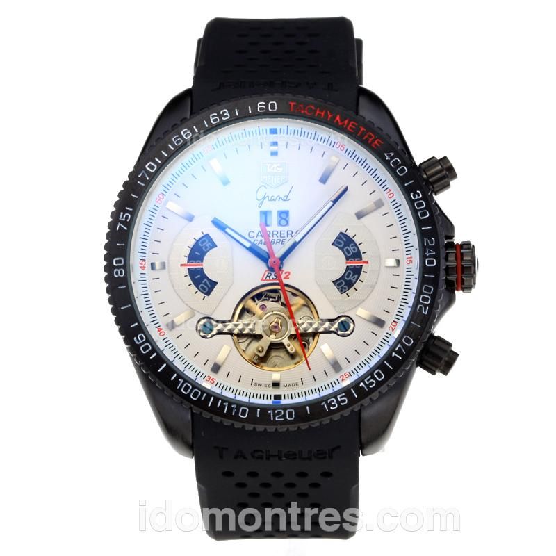 Tag Heuer Grand Carrera Calibre 17 Tourbillon Automatic PVD Case with White Dial-Rubber Strap