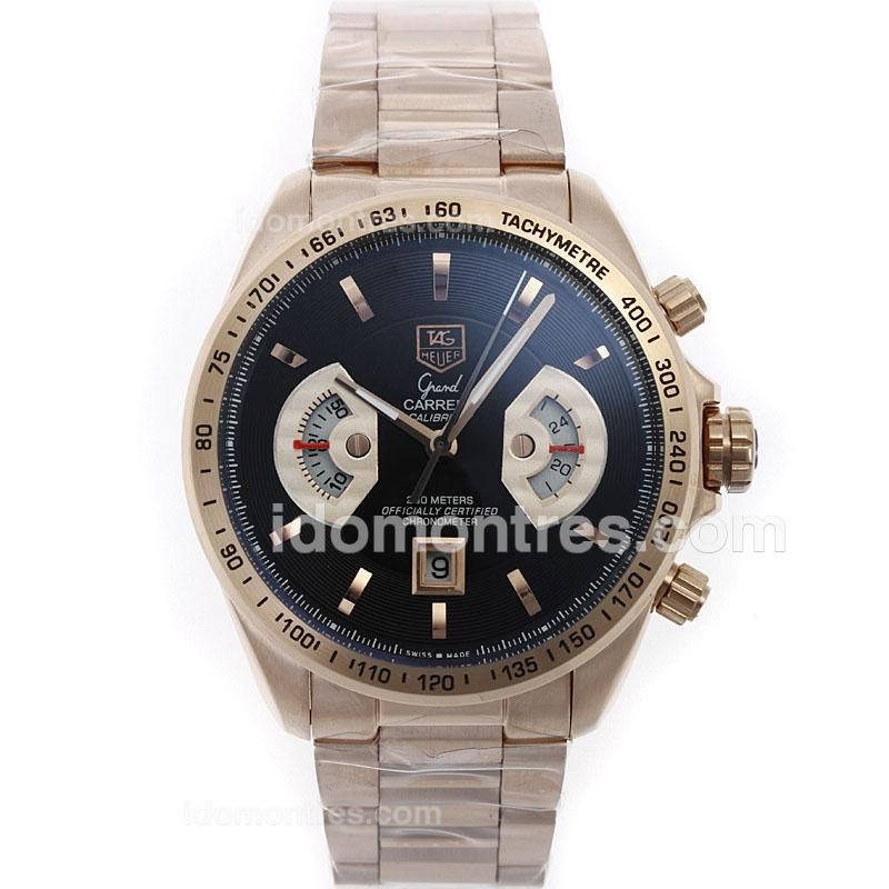 Tag Heuer Grand Carrera Calibre 17 Working Chronograph Full Rose Gold with Black Dial