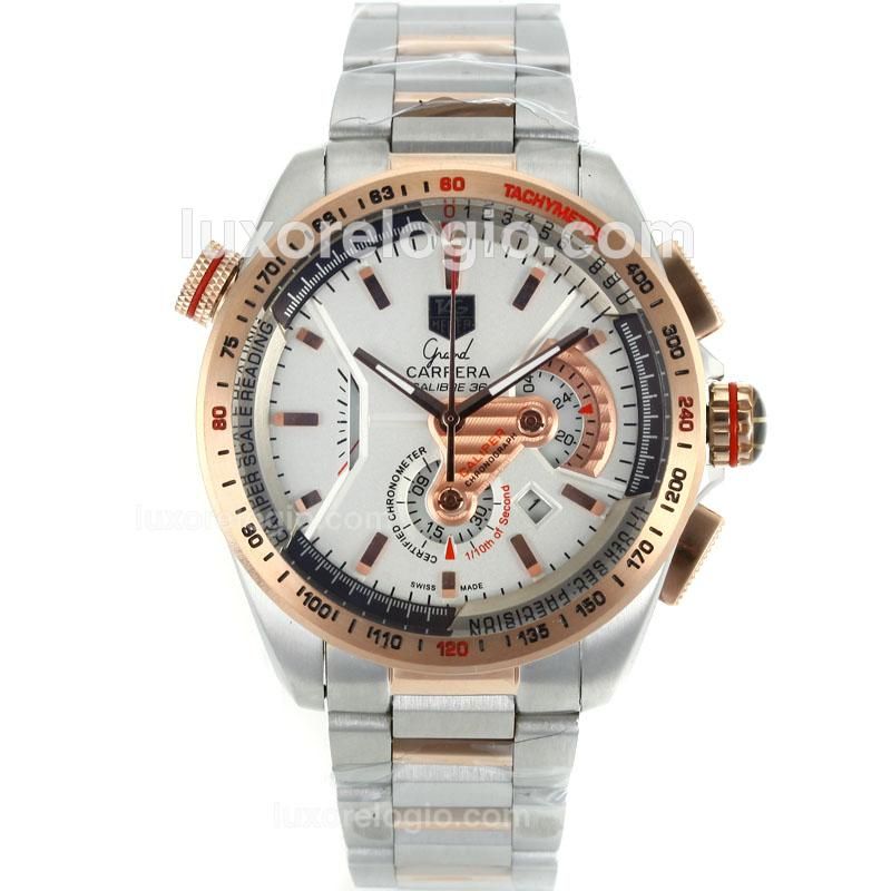 Tag Heuer Grand Carrera Calibre 36 Working Chrono Two Tone with White Dial-Same Chassis as ETA Version