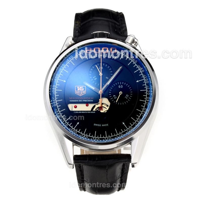 Tag Heuer Mikrogrider Working Chronograph with Black Dial-Leather Strap