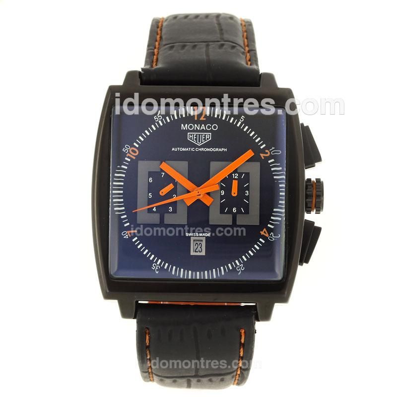Tag Heuer Monaco Automatic Orange Needles with Black Dial-Leather Strap