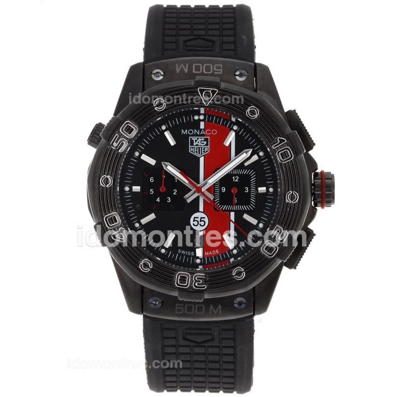 Tag Heuer Monaco Automatic PVD Case with Black Dial-Rubber Strap