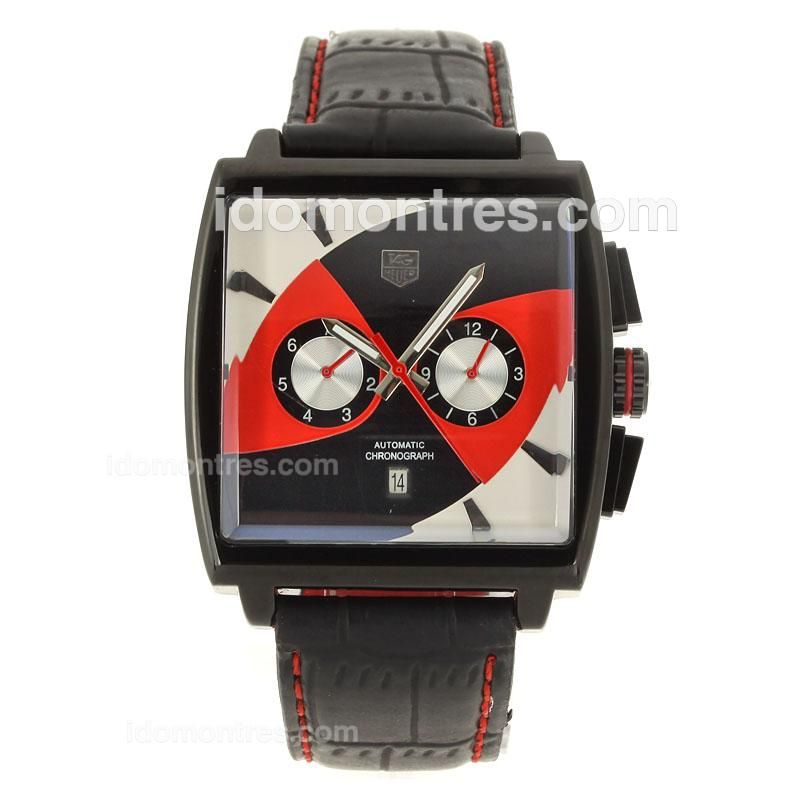 Tag Heuer Monaco Automatic PVD Case with Red Needles-Leather Strap