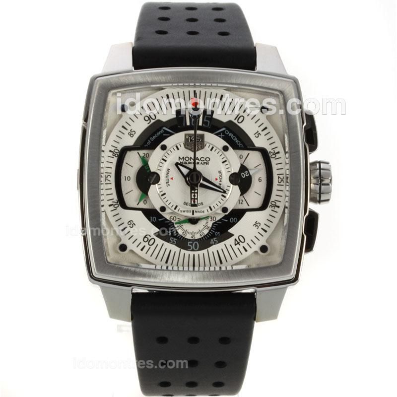 Tag Heuer Monaco Working Chronograph with White Dial-Leather Strap