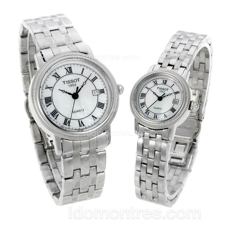 Tissot Classic Roman Markers with White MOP Dial-Sapphire Glass S/S-Couple Watch