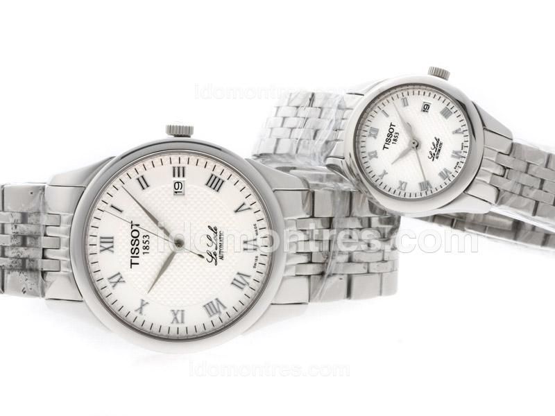 Tissot Le Locle Silver Roman Markers with White Dial-Couple Watch