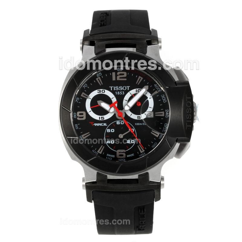 Tissot T-Race Automatic PVD Bezel with Black Dial-Black Rubber Strap