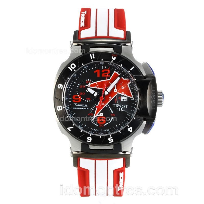 Tissot T-Race Nicky Hayden 2012 Working Chronograph PVD Bezel with Black Dial- Red/White Strap