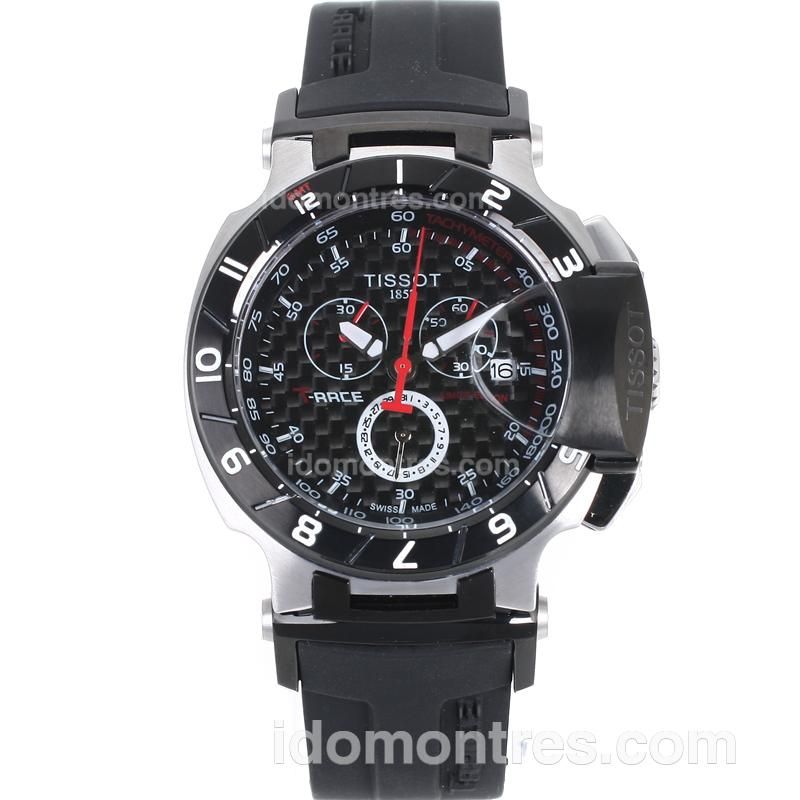 Tissot T-Race Working Chronograph PVD Bezel with Black Carbon Fibre Style Dial-Rubber Strap