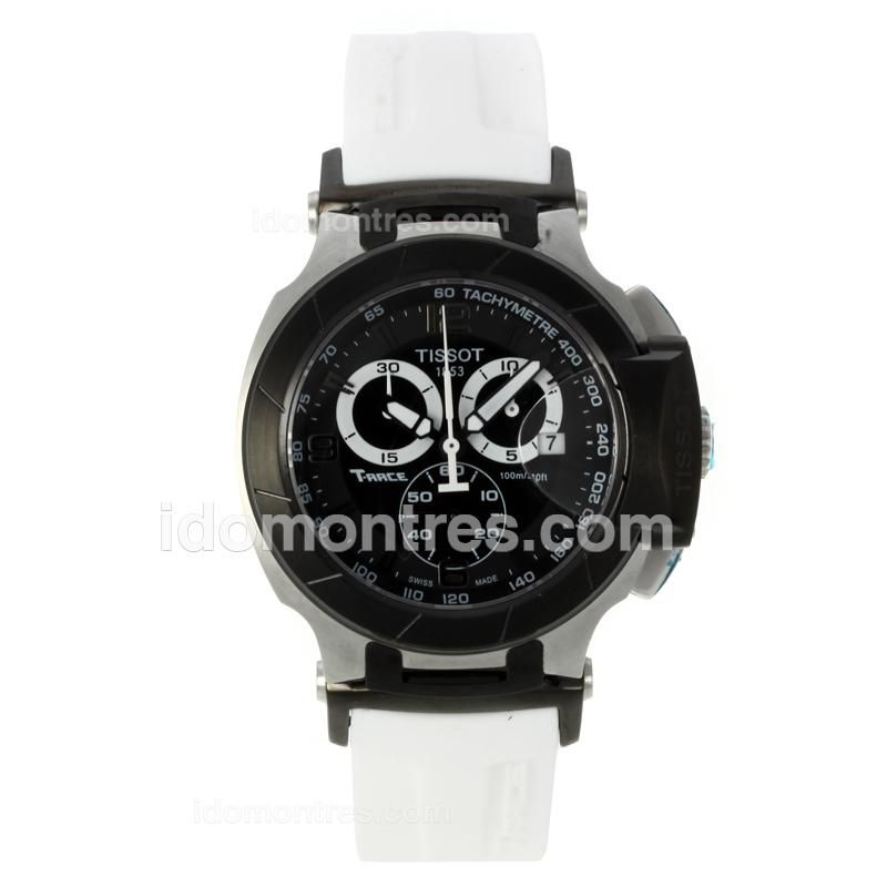 Tissot T-Race Working Chronograph PVD Bezel with Black Dial-White Rubber Strap