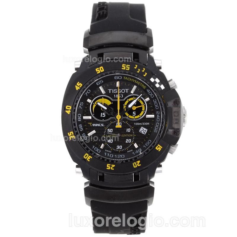 Tissot T-Race Working Chronograph PVD Case with Black Carbon Fibre Style Dial-Sapphire Glass
