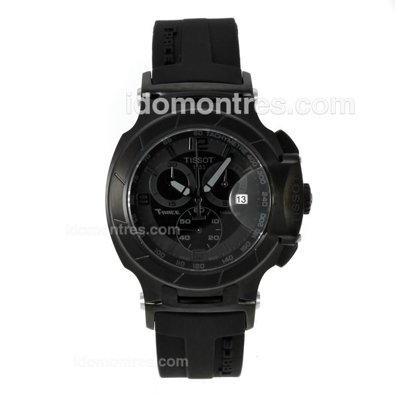 Tissot T-Race Working Chronograph PVD Case with Black Dial-Rubber Strap