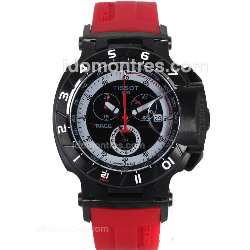 Tissot T-Race Working Chronograph PVD Case with Black Dial-Red Rubber Strap
