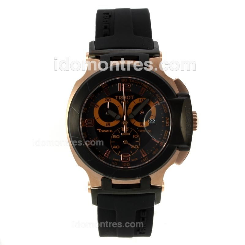 Tissot T-Race Working Chronograph Rose Gold Case PVD Bezel with Black Dial-Rubber Strap