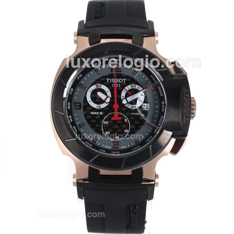 Tissot T-Race Working Chronograph Rose Gold Case with Black Dial-Rubber Strap
