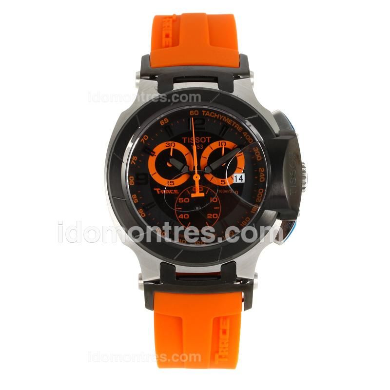 Tissot T-Race Working Chronograph with Black Dial-Orange Rubber Strap