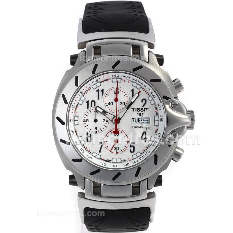 Tissot T-Race Working Chronograph with White Dial-Rubber Strap