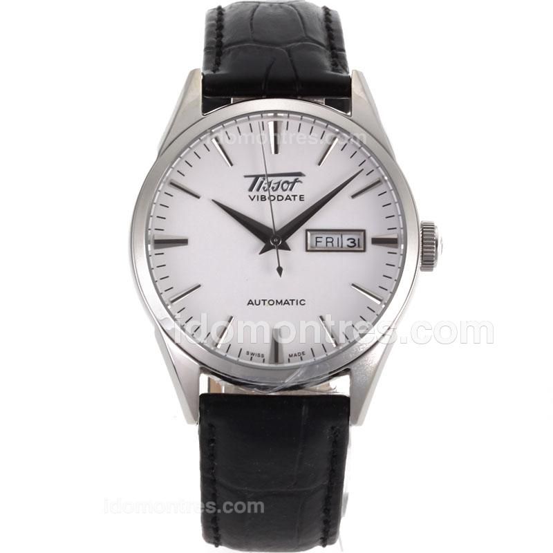 Tissot ViboDate Automatic with White Dial-Leather Strap