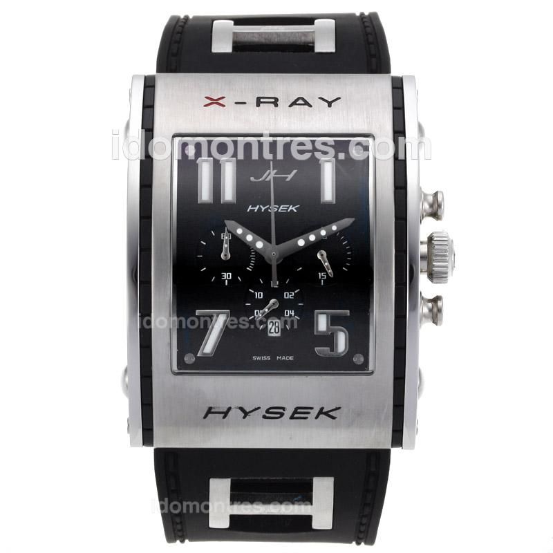 HYSEK X-Ray Working Chronograph Number Markers with Black Dial-Rubber Strap