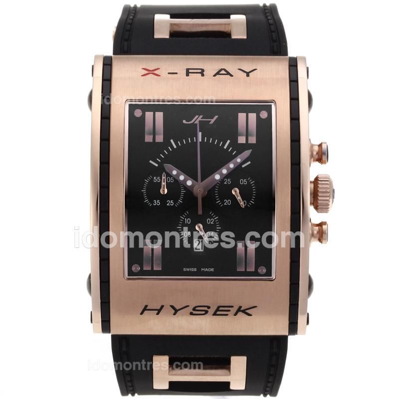HYSEK X-Ray Working Chronograph Rose Gold Case with Black Dial-Rubber Strap
