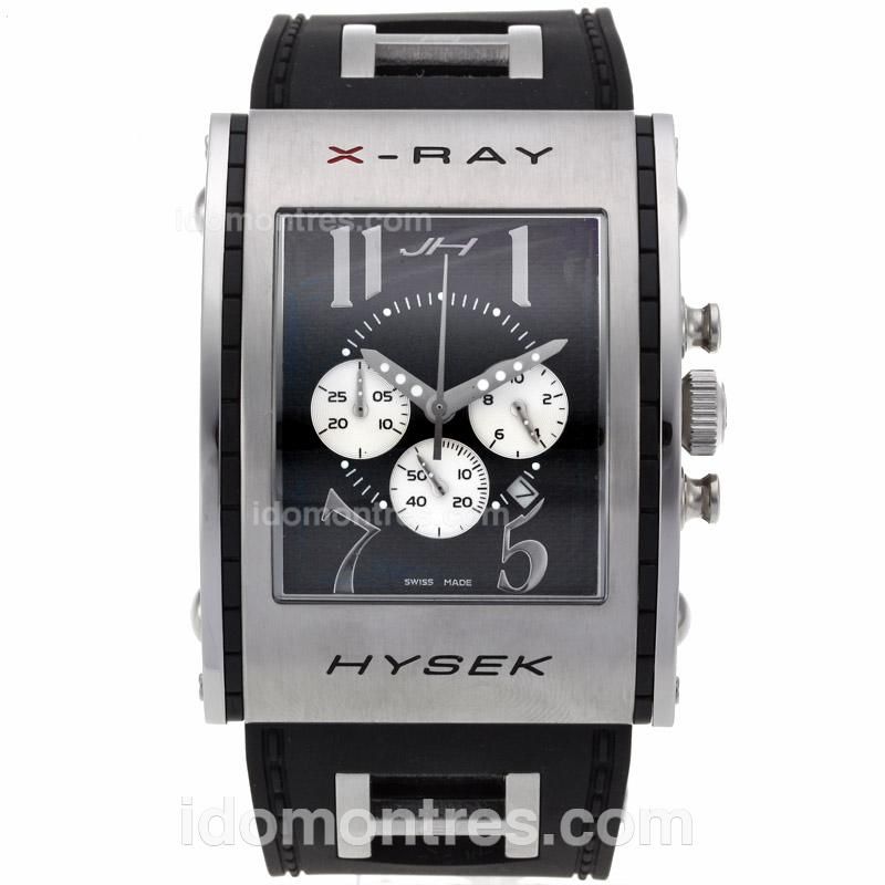 HYSEK X-Ray Working Chronograph Number Markers with Black Dial-Rubber Strap