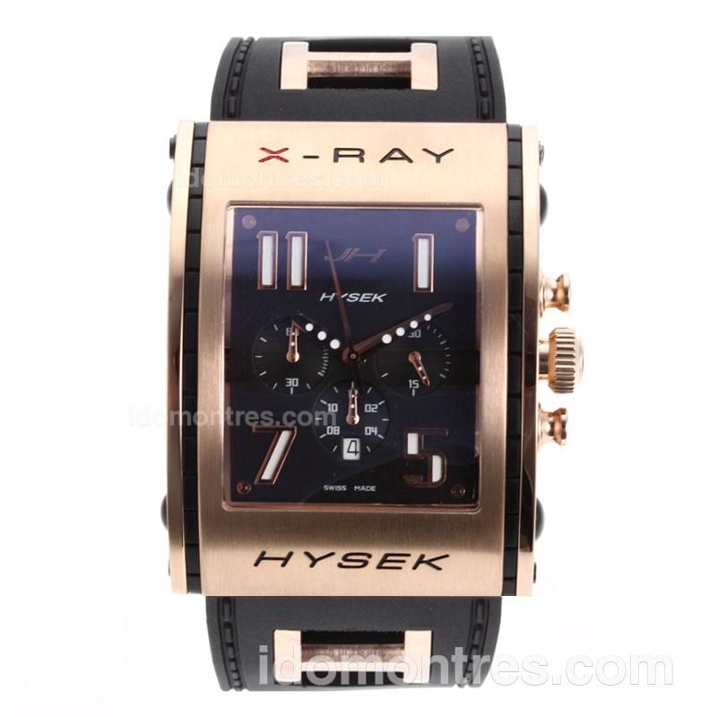 HYSEK X-Ray Working Chronograph Rose Gold Case with Black Dial-Rubber Strap