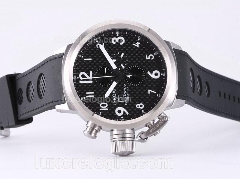 U-Boat Italo Fontana Working Chronograph with Black Carbon Fibre Style Dial-Rubber Strap