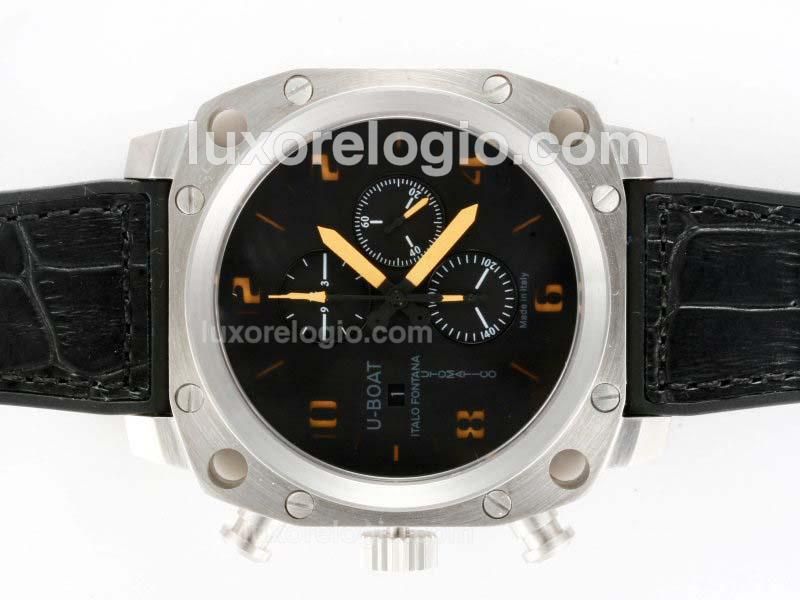 U-Boat Thousands of Feet Chronograph Swiss Valjoux 7750 Movement with Black Dial-Orange Marking