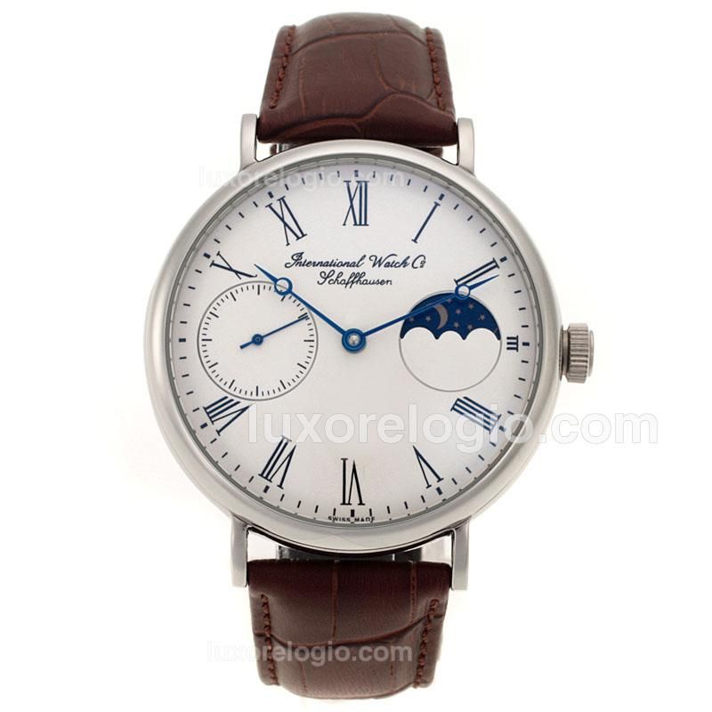 IWC Portuguese Unitas 6497 Movement Roman Markers with White Dial-Leather Strap