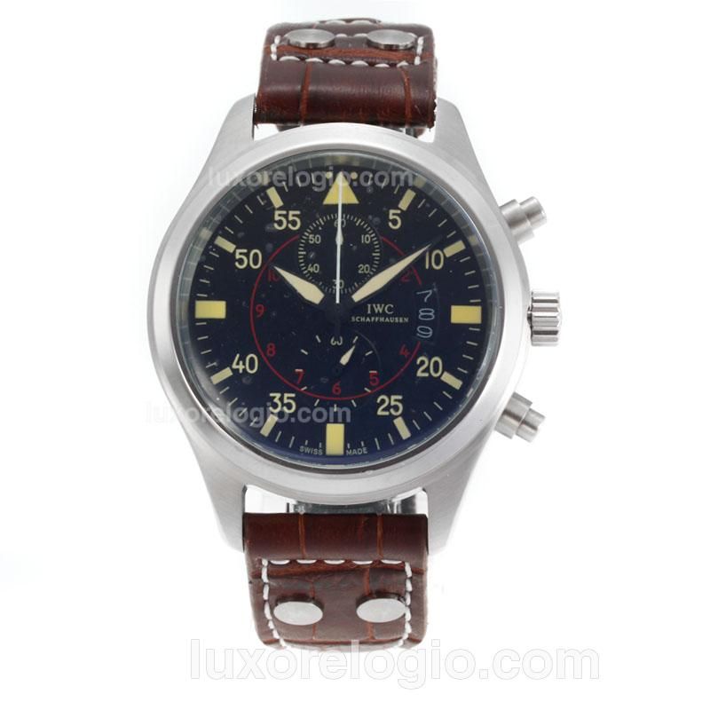 IWC Portuguese Working Chronograph with Dark Blur Dial-Brown Leather Strap