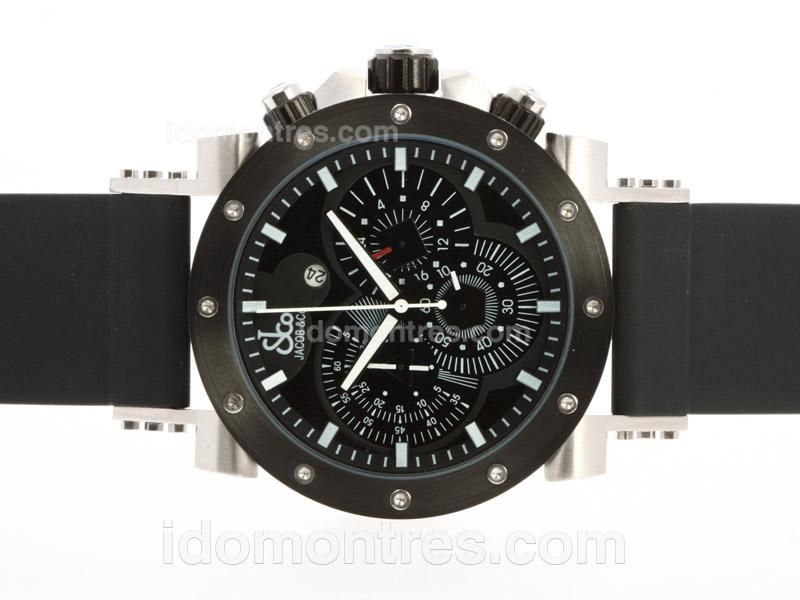 Jacob & Co Classic Working Chronograph PVD Bezel with Black Dial