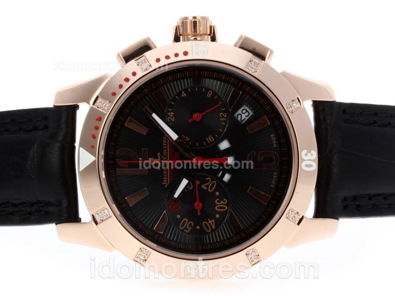 Jaeger Lecoultre Master Compressor Lady Diving Working Chrono Rose Gold Case with Black Dial