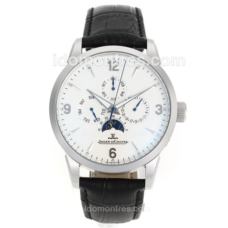 Jaeger-Lecoultre Master Control Moonphase Automatic with White Dial-Leather Strap