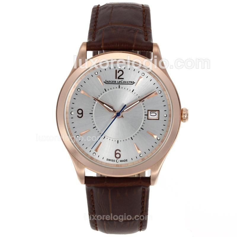 Jaeger-Lecoultre Master Control Rose Gold Case with Silver Dial-Leather Strap