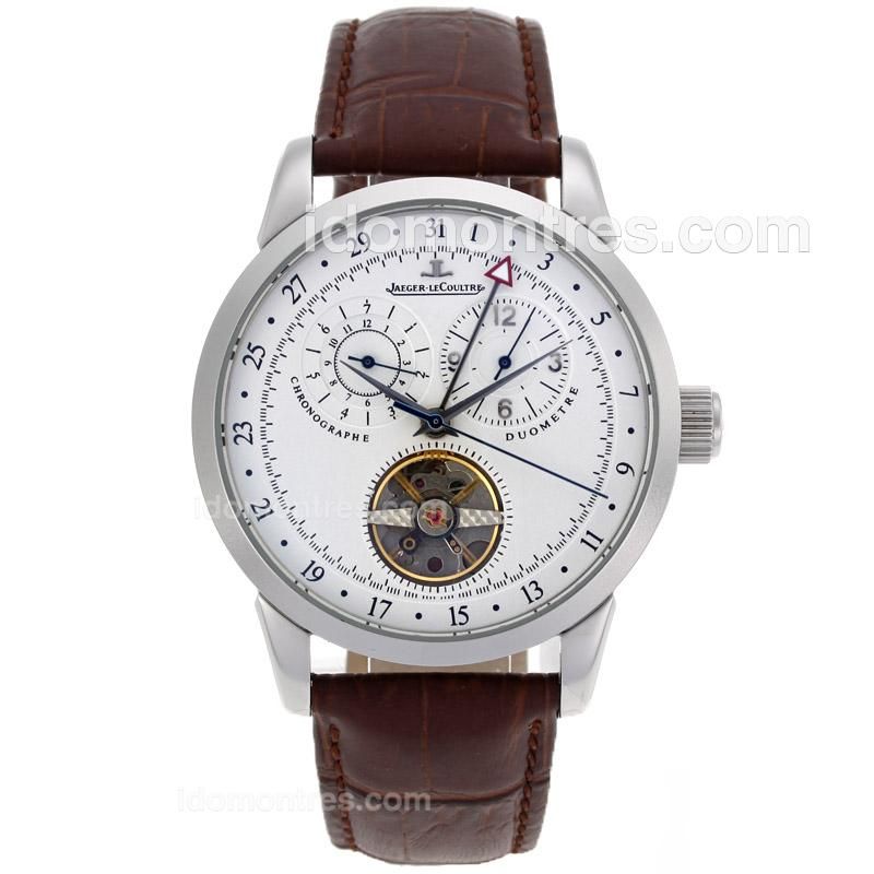 Jaeger-Lecoultre Master Control Tourbillon Automatic with White Dial-Leather Strap