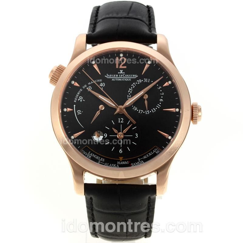 Jaeger-Lecoultre Master Control Working Power Reserve Automatic Rose Gold Case with Black Dial-18K Plated Gold Movement