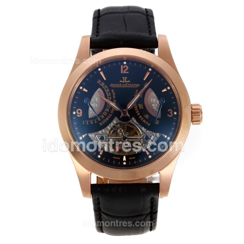 Jaeger-LeCoultre Master Tourbillon Working Power Reserve Automatic Rose Gold Case with Black Dial-Leather Strap