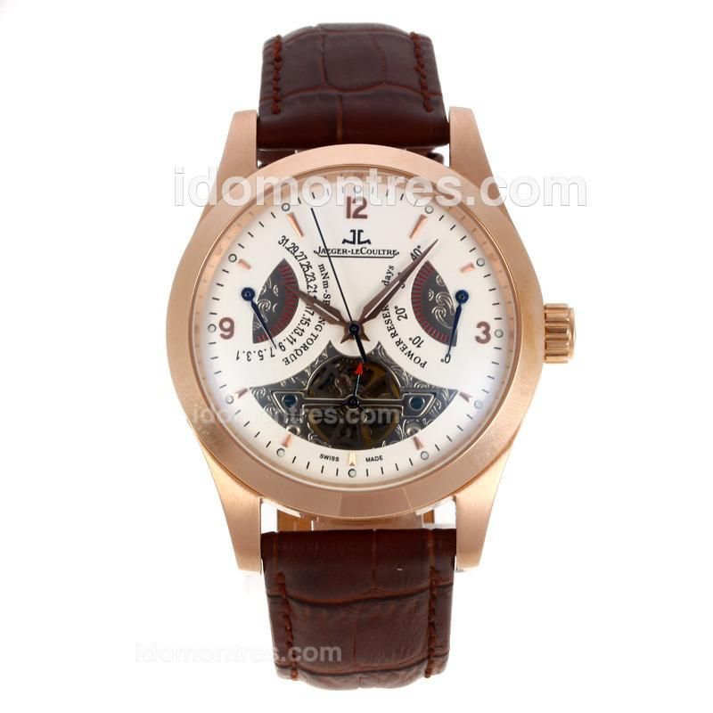 Jaeger-LeCoultre Master Tourbillon Working Power Reserve Automatic Rose Gold Case with White Dial-Leather Strap