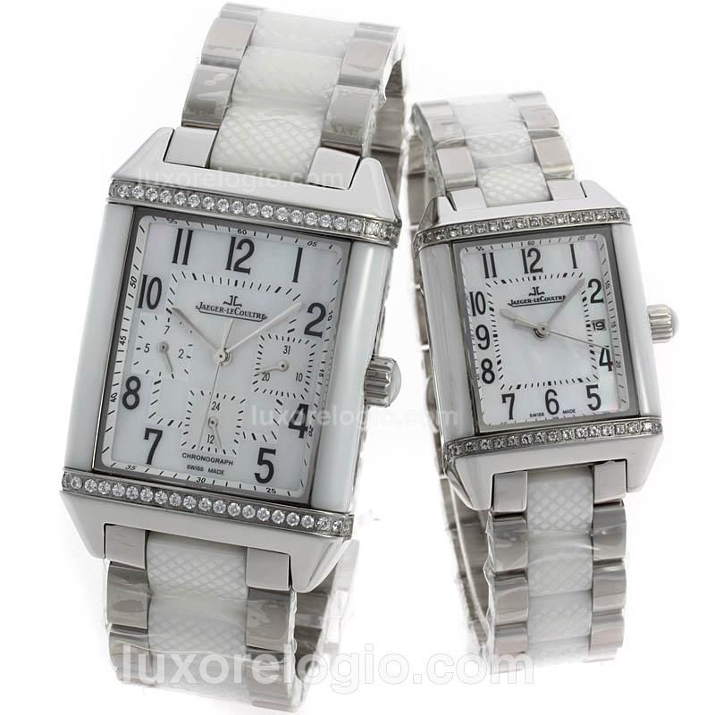 Jaeger-Lecoultre Reverso Chronograph Diamond Bezel with Mop Dial-Sapphire Glass