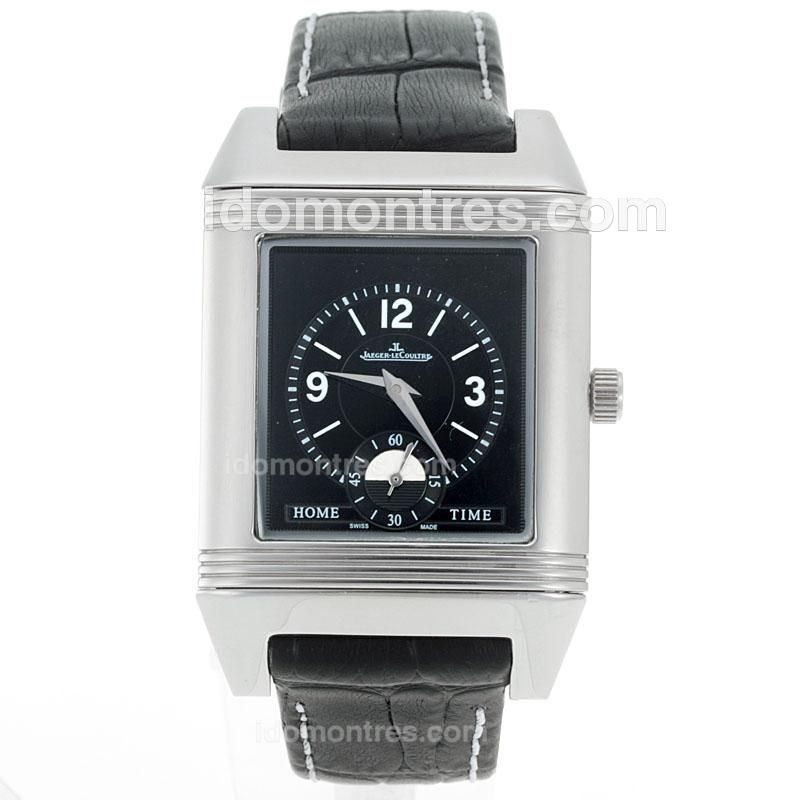 Jaeger-Lecoultre Reverso Manual Winding with Black Dial-Leather Strap
