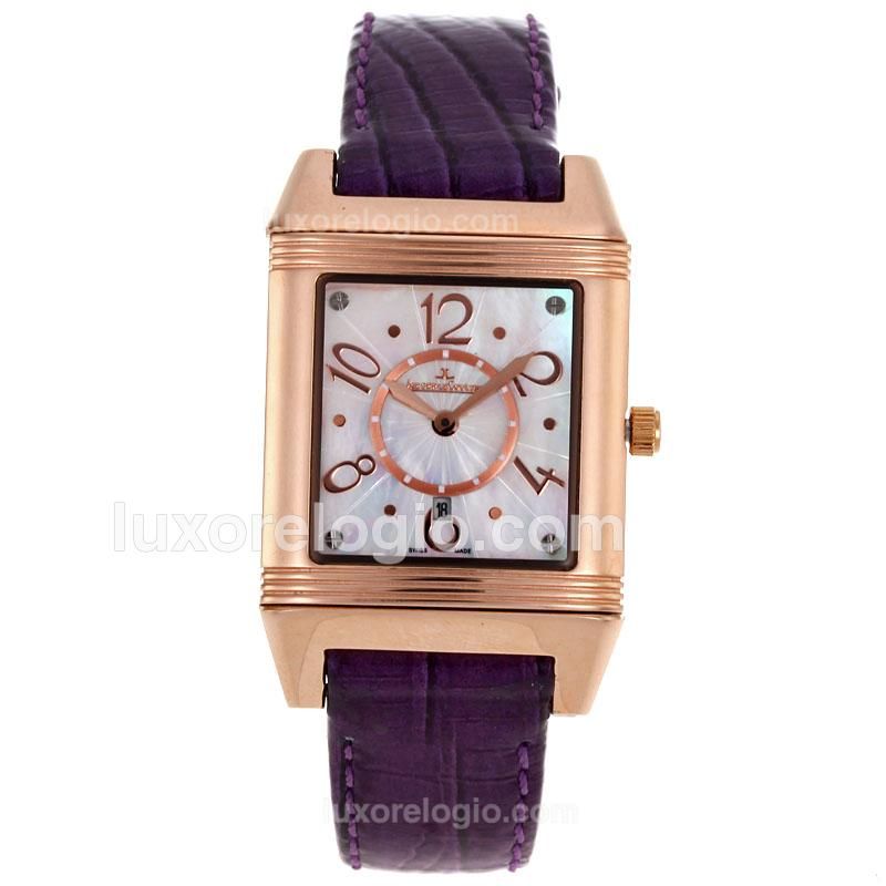 Jaeger-Lecoultre Reverso Rose Gold Case MOP Dial with Purple Leather Strap