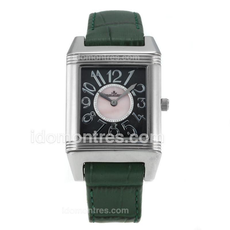 Jaeger-Lecoultre Reverso with Black Dial-Green Leather Strap