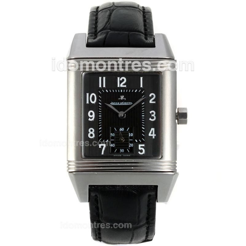 Jaeger-Lecoultre Reverso with Black Dial-Leather Strap