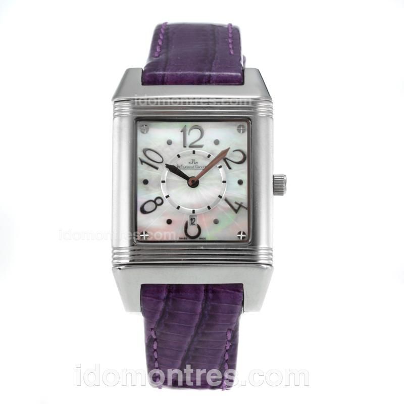 Jaeger-Lecoultre Reverso with White Dial-Purple Leather Strap