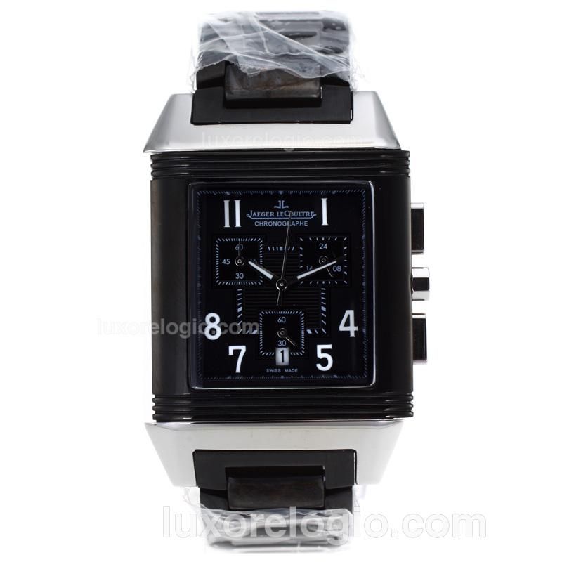 Jaeger-Lecoultre Reverso Working Chronograph with Black Dial-PVD Strap