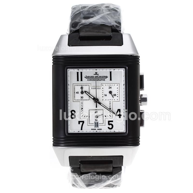 Jaeger-Lecoultre Reverso Working Chronograph with White Dial-PVD Strap