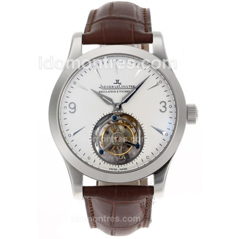 Jaeger-Lecoultre Working Tourbillon Manual Winding with White Dial-Leather Strap